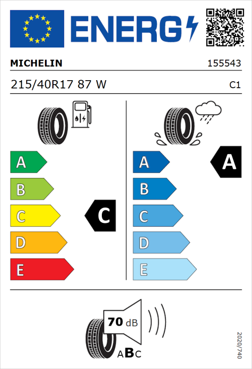 Tyre Label for Michelin Primacy 4+ 215/40R17 87W