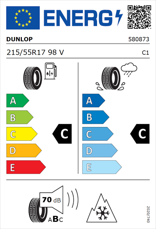 Tyre Label for Dunlop Winter 215/55R17 98V