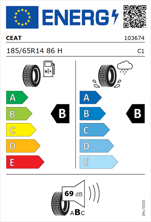 Tyre Label for CEAT Eco Drive 185/65R14 86H
